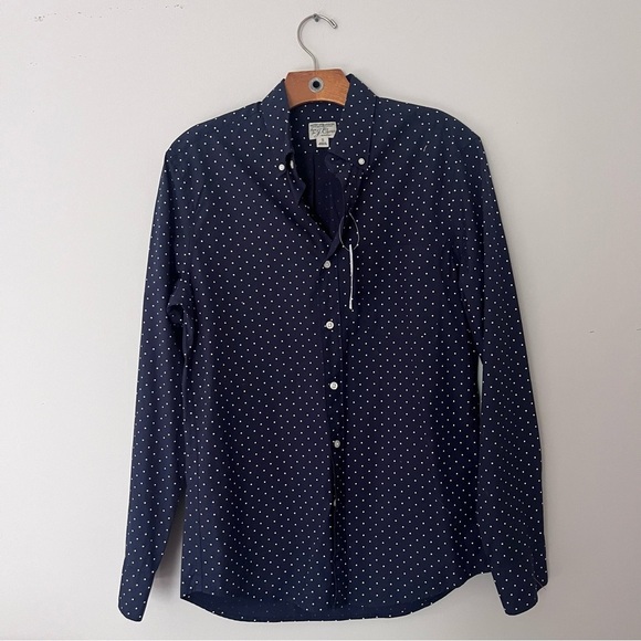J. Crew Other - NWT J. Crew Navy Polka Dot Stretch Secret Wash Cotton Poplin Button Down Shirt